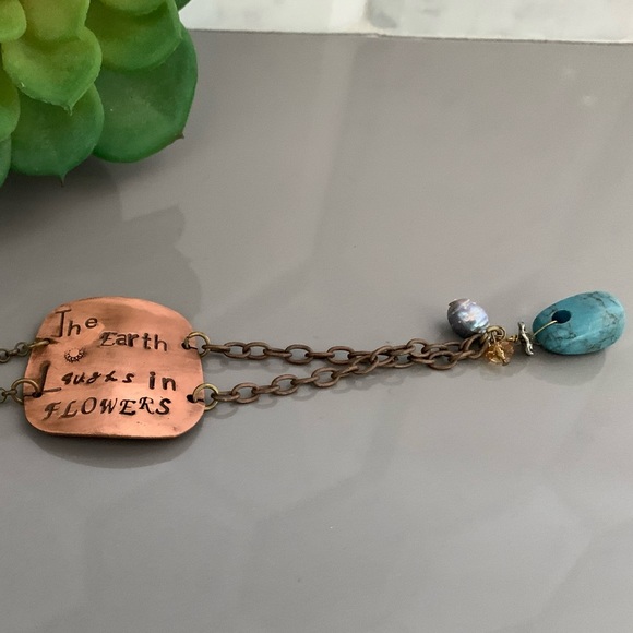 Boho Inspirational Bracelet with Copper, Turquoise, and Freshwater Pearl - Picture 5 of 6